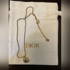 Christian Dior Gold Tone Crystal Drop Pendant Necklace w/ COA